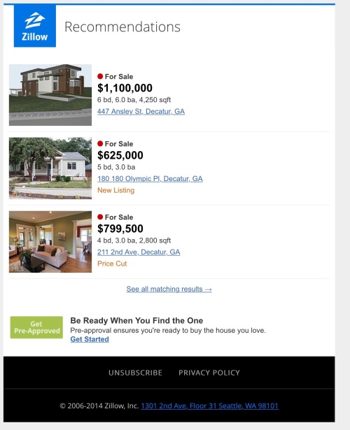 Zillow email, Oct. 11, 2014.